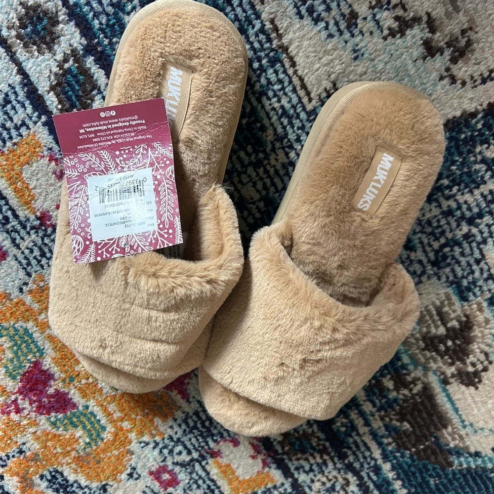 Muk Luks Tan Fuzzy Slippers